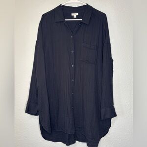 J. Jill Pure Jill Cotton Double Cloth Herringbone Oversized Midnight Blue Top L